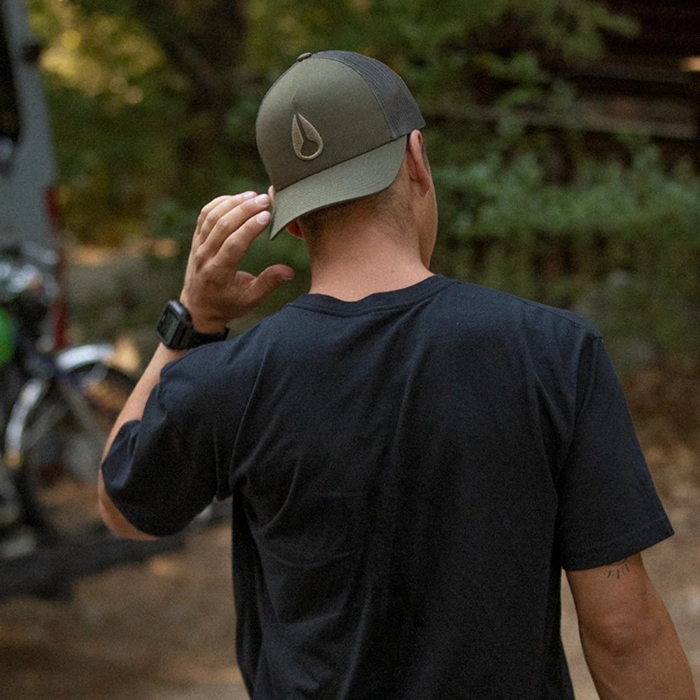 Nixon Green and Black Trucker Hat with Droplet Logo